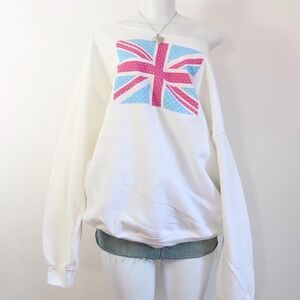 y2k union jack polka dot graphic off shoulder sweatshirt oversized